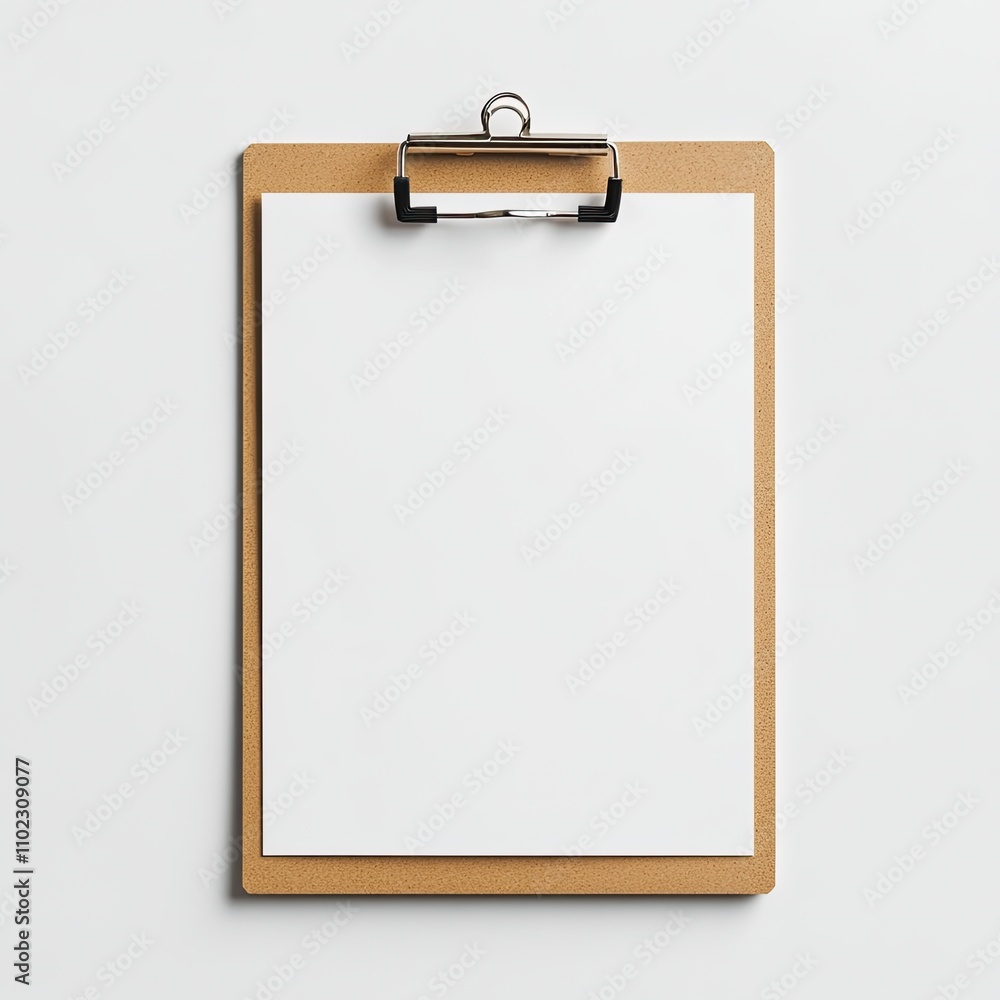 Blank clipboard with a clean white sheet of paper ready for notes, sketches, or important information on a minimalistic light background for a professional setting Blank clipboard with a clean white sheet of paper ready for notes, sketches, or important information on a minimalistic light background for a professional setting