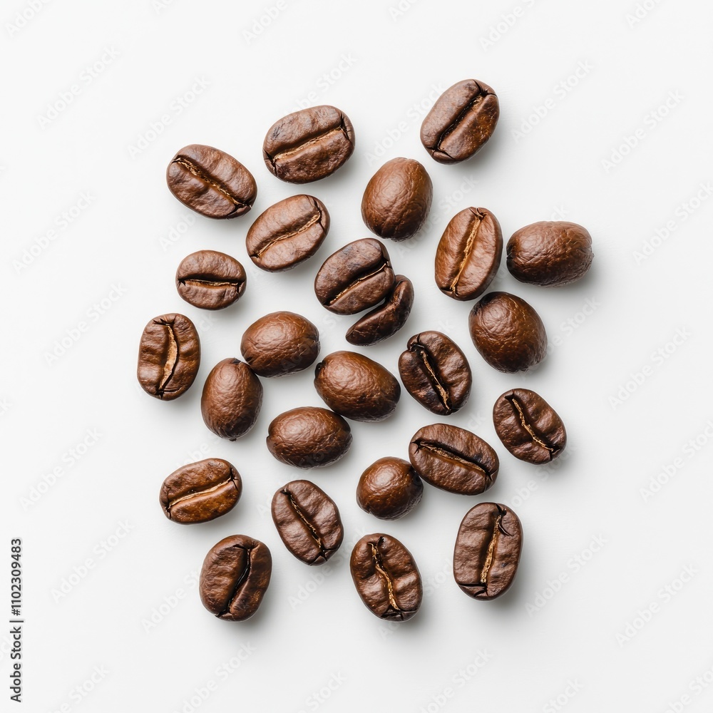 Assorted Dark Roasted Coffee Beans on a Smooth White Surface Creating a Minimalist and Natural Aesthetic for Beverage and Culinary Designs Assorted Dark Roasted Coffee Beans on a Smooth White Surface Creating a Minimalist and Natural Aesthetic for Beverage and Culinary Designs