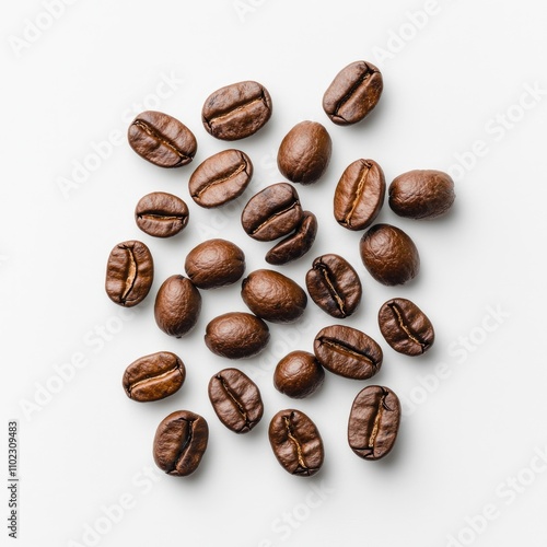 Assorted Dark Roasted Coffee Beans on a Smooth White Surface Creating a Minimalist and Natural Aesthetic for Beverage and Culinary Designs