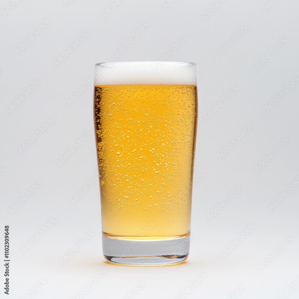 Refreshing Cold Beer in a Tall Glass with Frosted Surface and Bubbles, Set Against a Light Gray Background, Perfect for Beverage, Pub, or Celebration Themes Refreshing Cold Beer in a Tall Glass with Frosted Surface and Bubbles, Set Against a Light Gray Background, Perfect for Beverage, Pub, or Celebration Themes