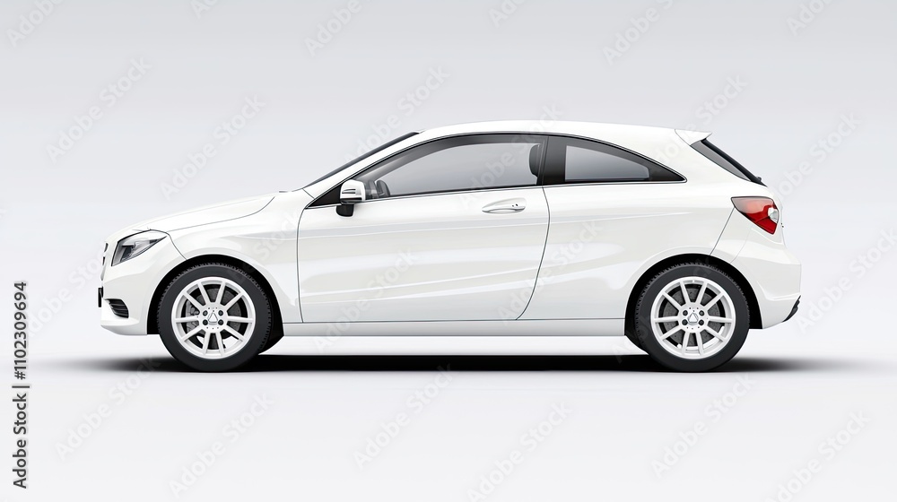 Obraz premium Sleek and Modern Compact Car in White Color with Distinctive Design and Stylish Features on a Clean Background Ideal for Automotive Marketing and Advertising