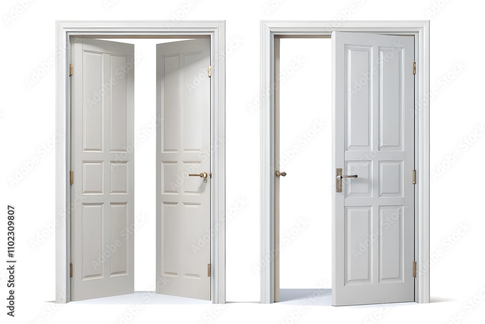 Open home door elements for open and close isolated on white png background, interior design concept Open home door elements for open and close isolated on white png background, interior design concept