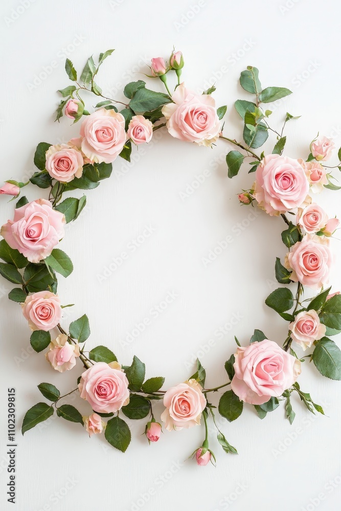 Wreath of roses on a white background. Selective focus Wreath of roses on a white background. Selective focus