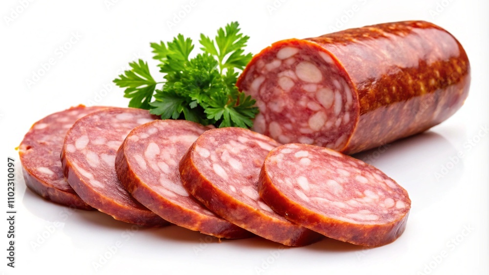 Delicious sliced smoked sausage on a transparent background
Delicious sliced smoked sausage on a transparent background