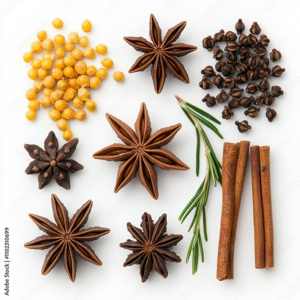 Variety of Aromatic Spices and Herbs on a White Background Variety of Aromatic Spices and Herbs on a White Background