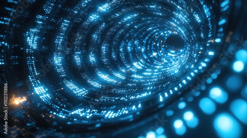 Wallpaper Mural A swirling matrix of glowing blue binary code in a virtual environment, with pulsating light adding dynamic energy to the scene. Torontodigital.ca