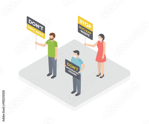 People Characters trying to Save Planet Earth. Isometric environmental protest concept. Measuring Planet Temperature. Global Warming and Climate Change Concept. Vector Illustration.