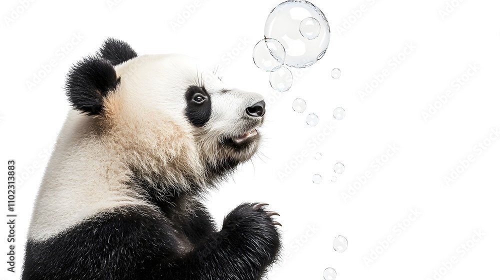 Obraz premium A curious 18-month-old giant panda enjoys a hearty bamboo feast