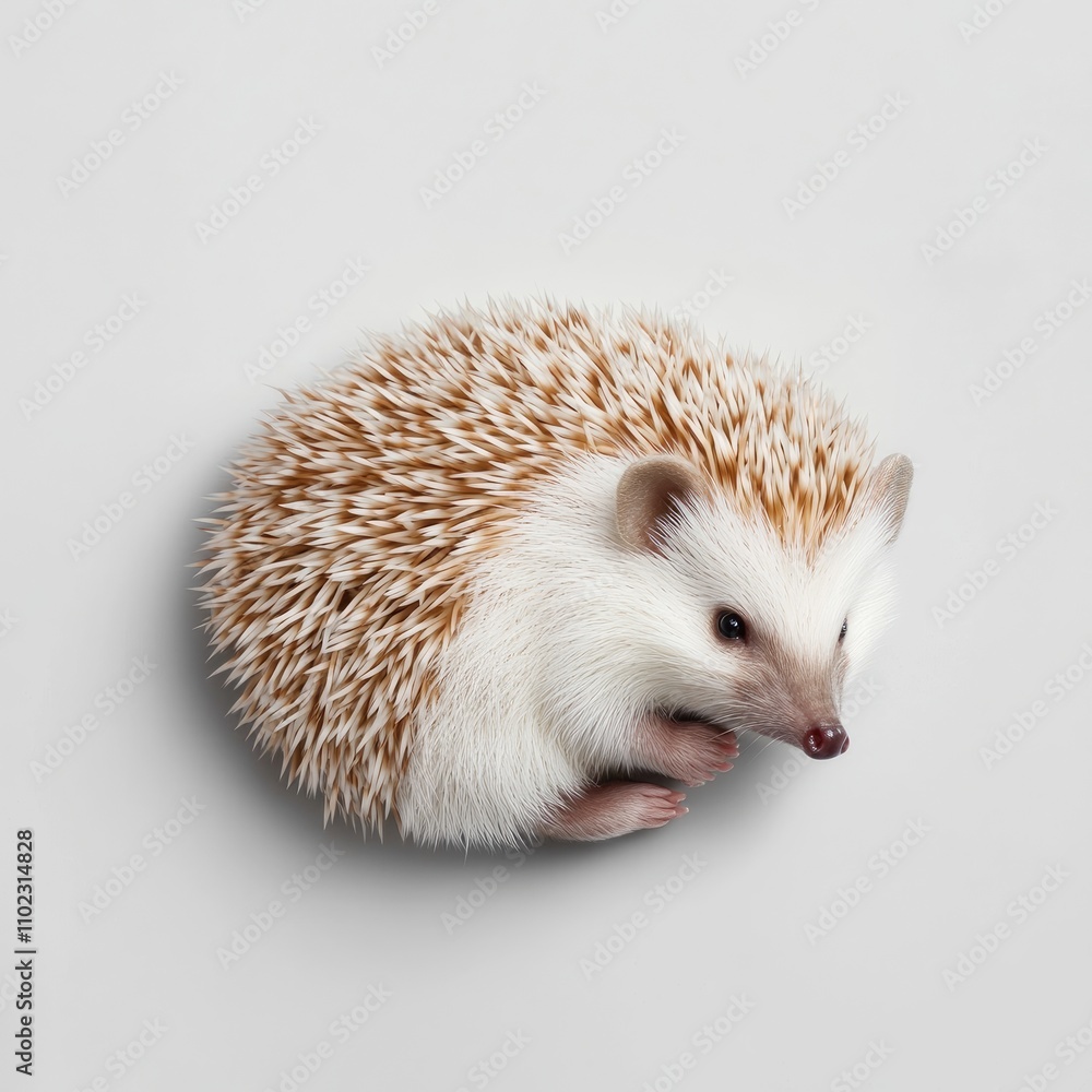 Obraz premium Adorable Close-Up of a Cute Hedgehog with Soft Quills and a Pink Nose Resting on a Light Background, Perfect for Wildlife and Animal Enthusiasts