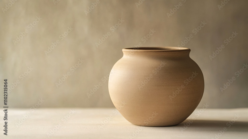 Minimalist shot of a clay pot with smooth, earthy tones on an isolated background with soft lighting Minimalist shot of a clay pot with smooth, earthy tones on an isolated background with soft lighting