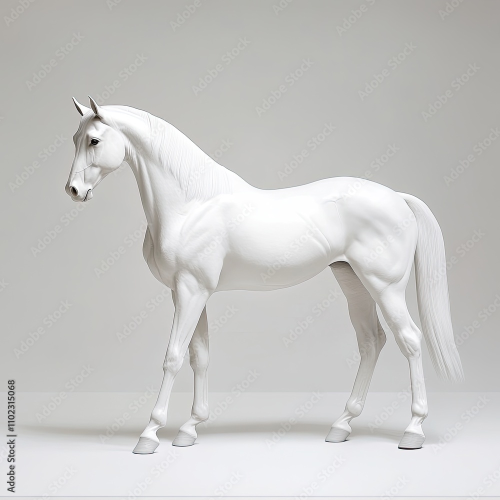 Elegant White Horse Standing on a Light Gray Background Showcasing Graceful Movement and Majestic Presence in a Minimalist Artistic Style Elegant White Horse Standing on a Light Gray Background Showcasing Graceful Movement and Majestic Presence in a Minimalist Artistic Style