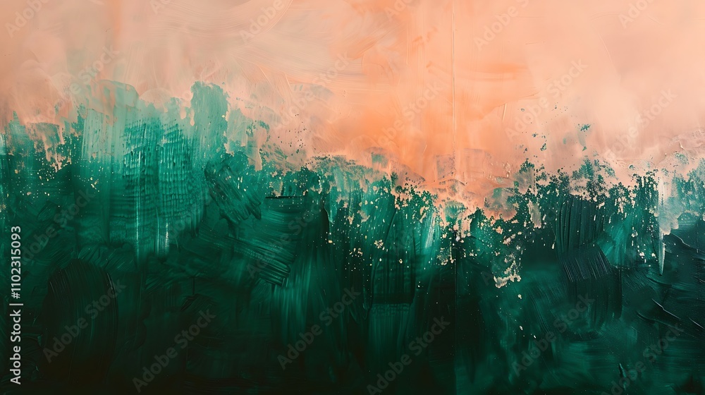 Obraz premium Abstract Green and Peach Painting