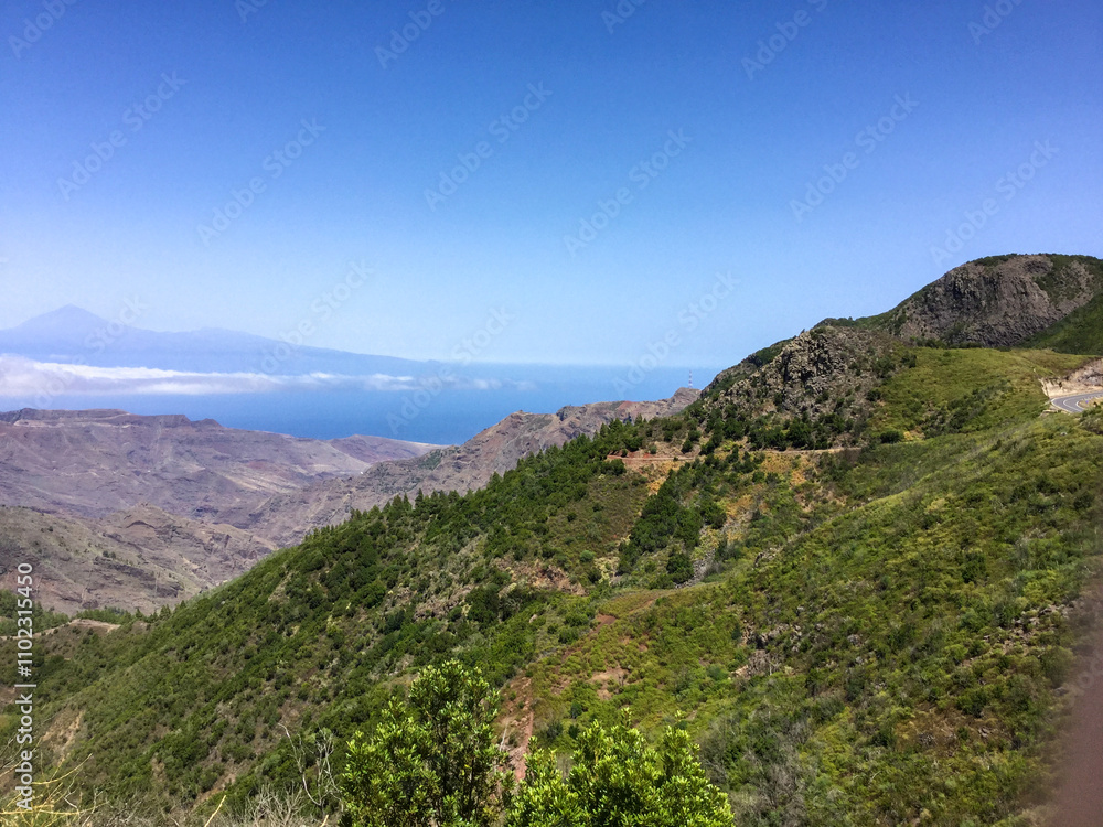 Obraz premium Scenic view of mountains and ocean in Tenerife