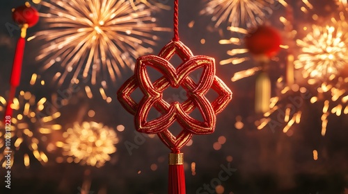 Festive ornament with fireworks background.