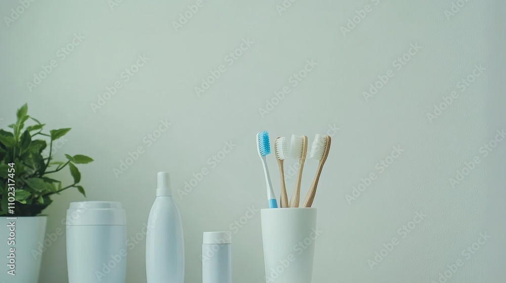 Elegant and Simple Toothbrush Set in a Modern Bathroom Elegant and Simple Toothbrush Set in a Modern Bathroom