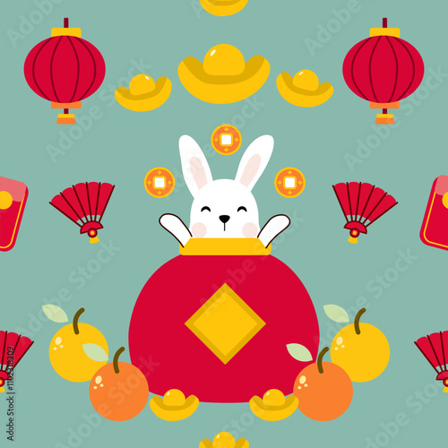 Colorful repeatable pattern of Lunar new year icons.