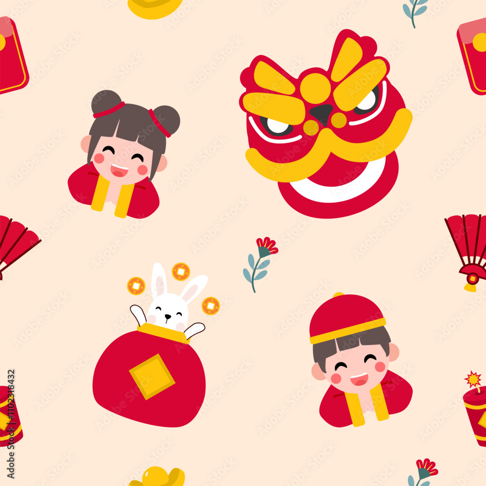 Colorful repeatable pattern of Lunar new year icons. Colorful repeatable pattern of Lunar new year icons.