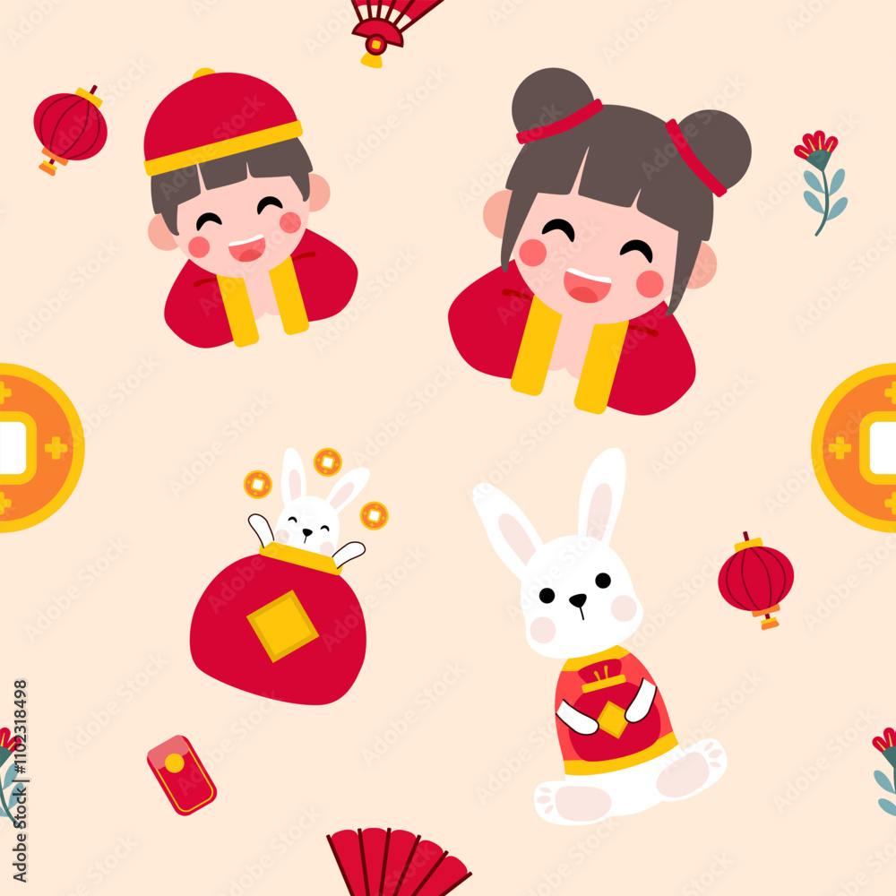 Colorful repeatable pattern of Lunar new year icons. Colorful repeatable pattern of Lunar new year icons.