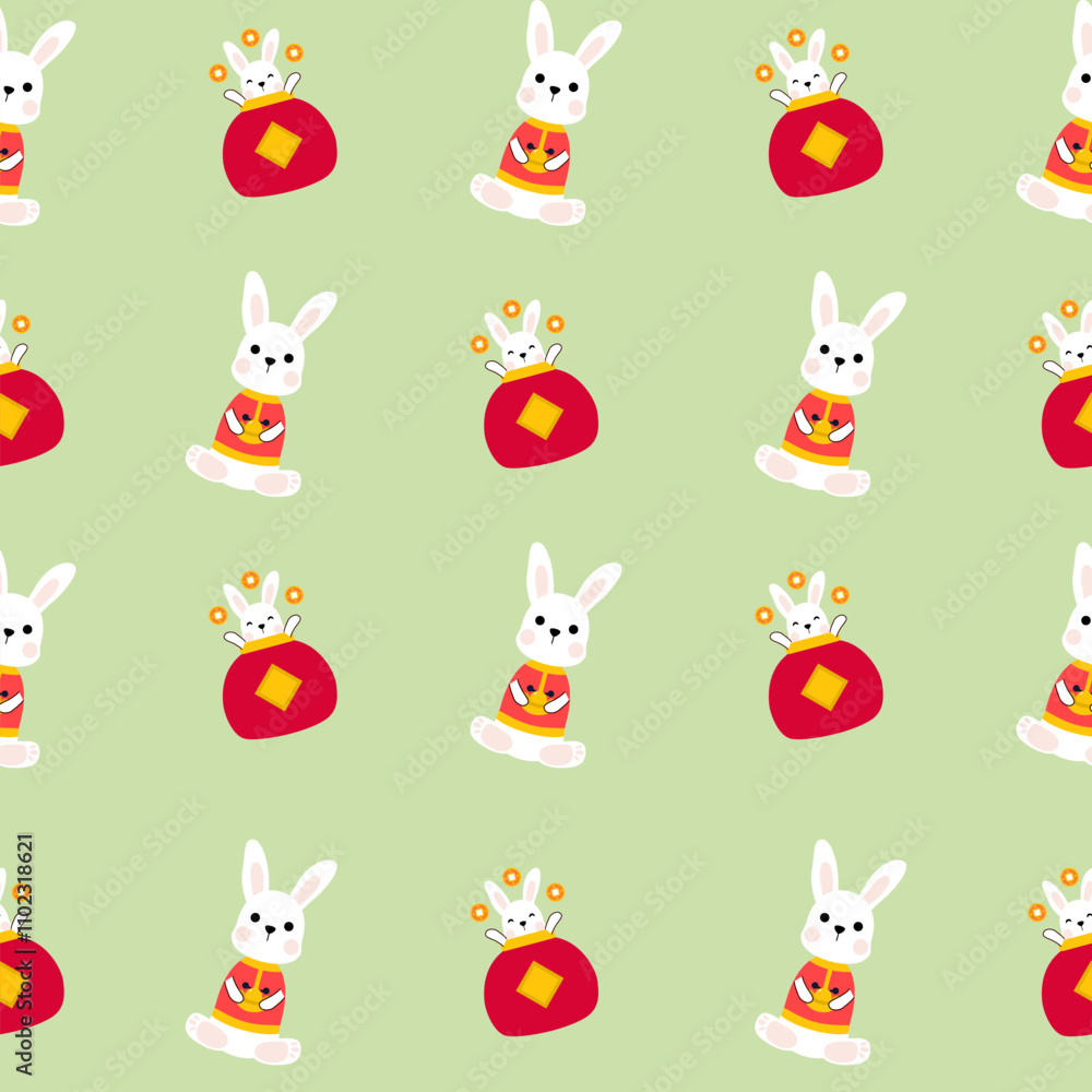 Naklejka premium Colorful repeatable pattern of Lunar New Year icons.