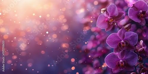 Purple orchids in bloom with an abstract violet background featuring soft bokeh effects floral elegance photo