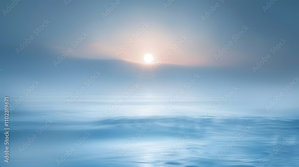 Fototapeta premium Serene Sunrise Over Misty Calm Water Surface