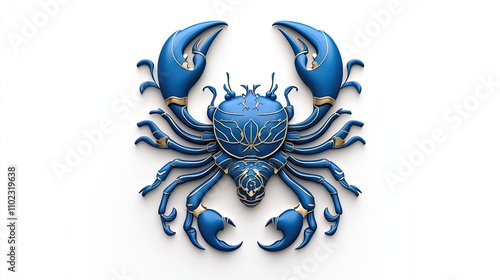 Blue Crab Artwork with Intricate Design Features, Scalloped Claws and Elegant Detailing for Decorative or Artistic Uses in Various Themes and Contexts photo