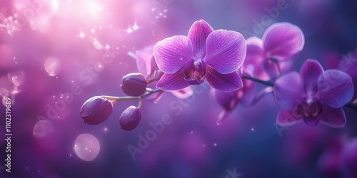 Purple orchids in bloom with an abstract violet background featuring soft bokeh effects floral elegance photo