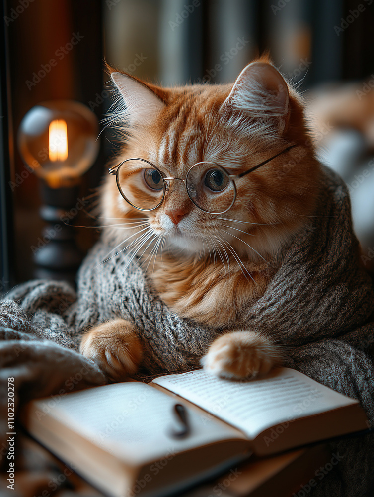 Real Photo Of A Cute Cat Wearing Metal Glasses Frame, Doing Homework: High-Quality Portrait Shot Capturing A Whimsical Moment Real Photo Of A Cute Cat Wearing Metal Glasses Frame, Doing Homework: High-Quality Portrait Shot Capturing A Whimsical Moment