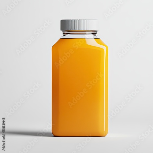 Bright and Vibrant Glass Bottle Filled with Freshly Squeezed Orange Juice Against a Clean, Minimalist Background Perfect for Healthy Living and Nutrition Themes