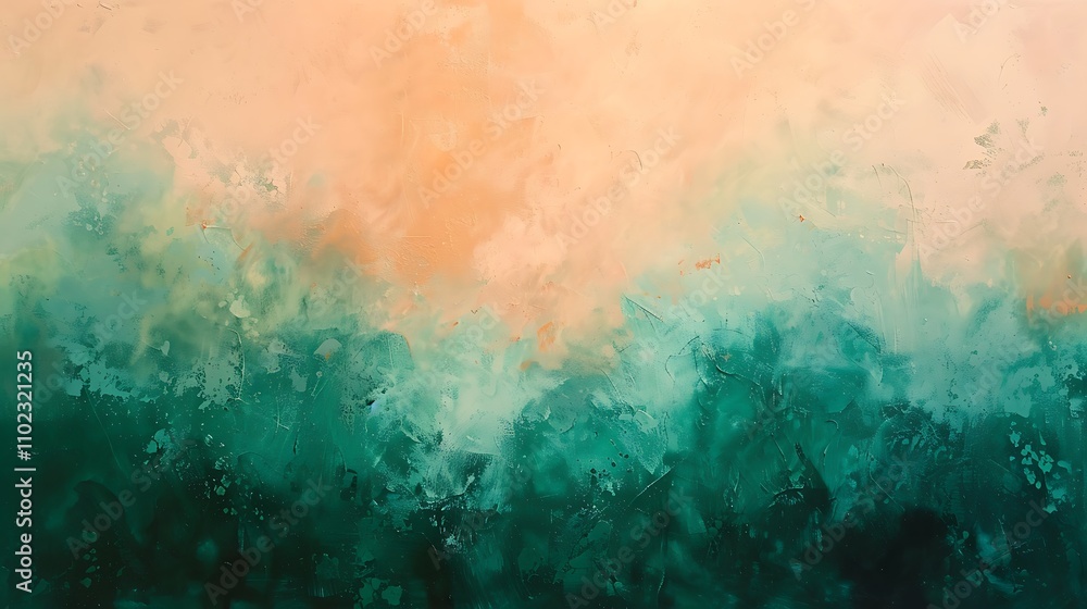 Obraz premium Abstract Green and Peach Watercolor Painting