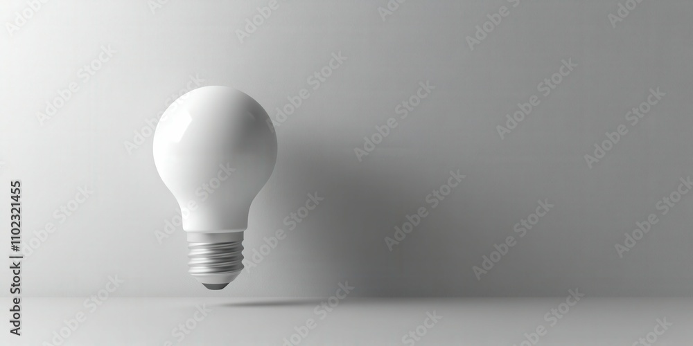 floating light bulb glowing softly minimalistic design white background creative and innovative theme