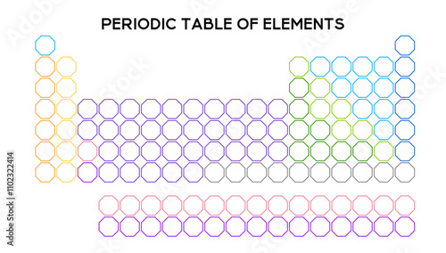 Modern periodic table with bright icons and organized groups, perfect for student learning and chemistry labs. Covers metals, gases, and non-metals.