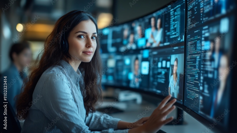 Women Analyzing Financial Data on Large Screens in Modern Office Environment Women Analyzing Financial Data on Large Screens in Modern Office Environment