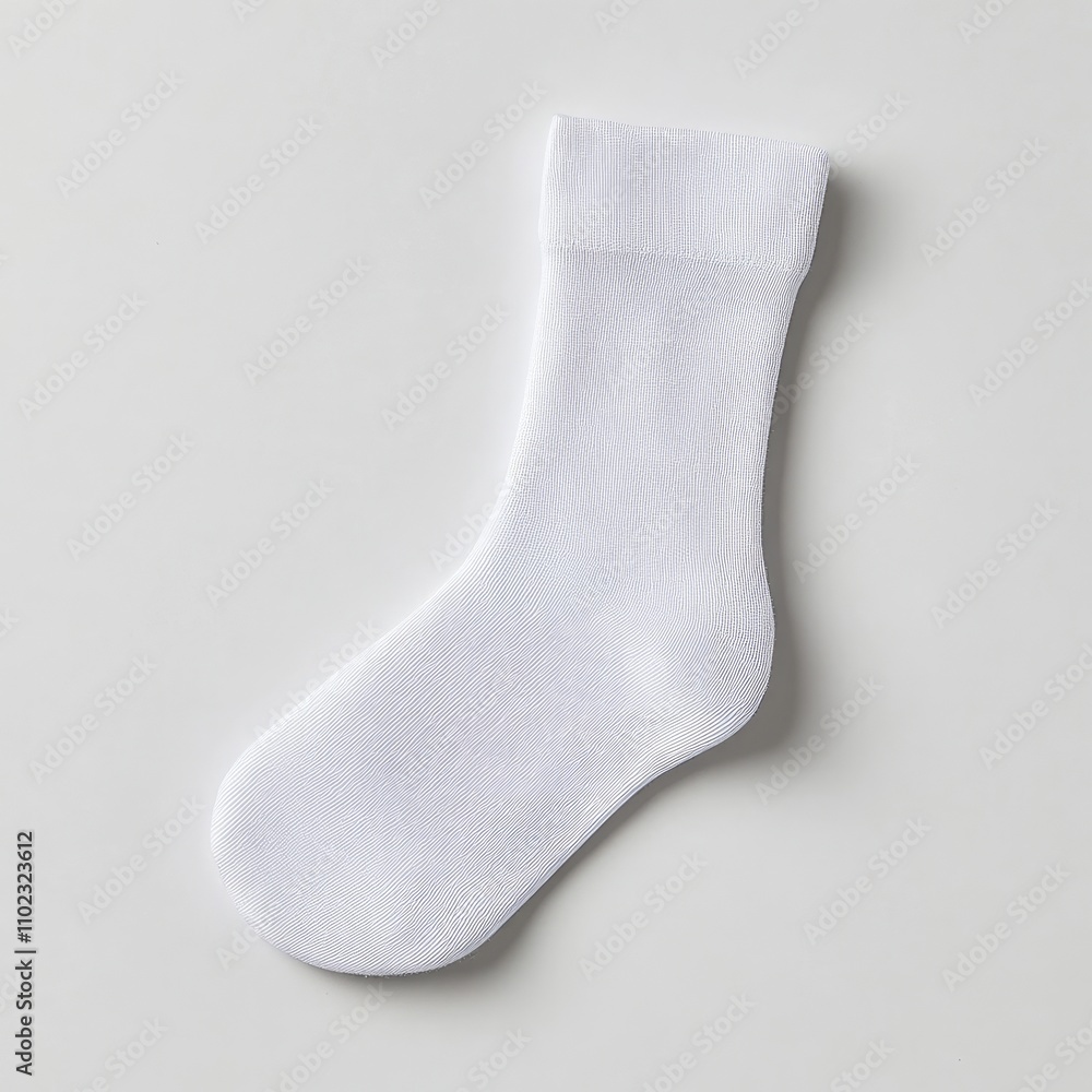 Soft White Sock on a Light Background, Perfect for Fashion Photography, Textile Displays, or Product Showcasing in Online Retail Settings Soft White Sock on a Light Background, Perfect for Fashion Photography, Textile Displays, or Product Showcasing in Online Retail Settings