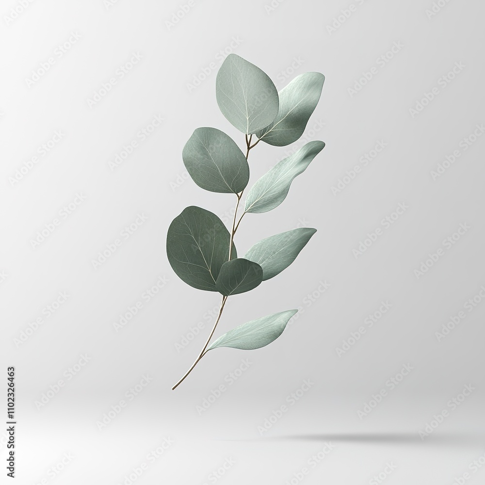 floating 3d eucalyptus leaf with soft shadows on plain background symbolizing nature and unity for australia day