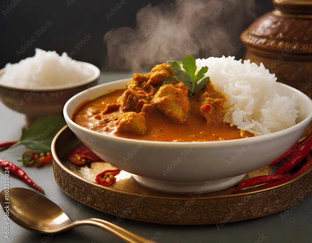 Spicy Curries Paired with Fluffy Steaming Rice Spicy Curries Paired with Fluffy Steaming Rice
