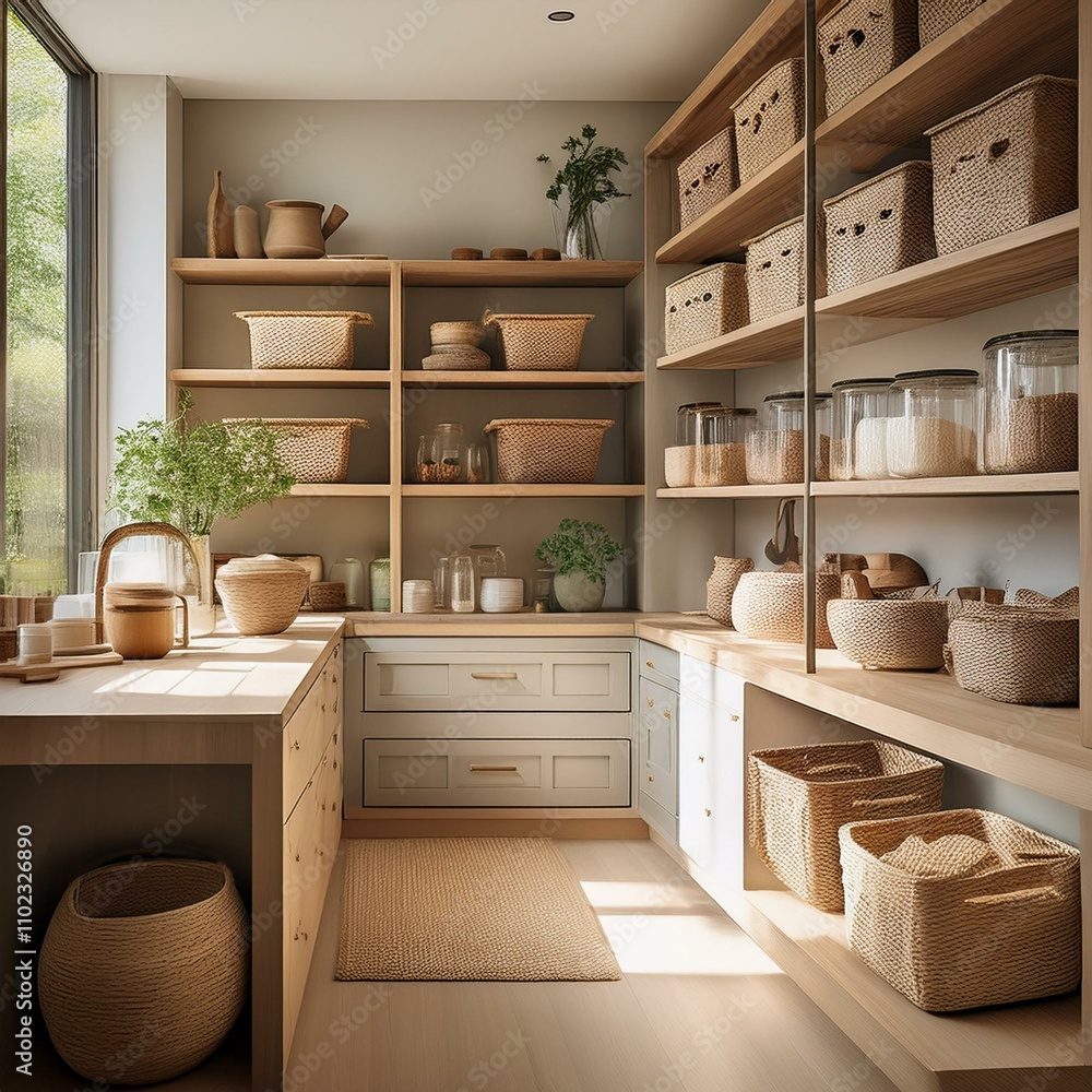 stylish kitchen pantry with organized shelves and woven baskets chic storage solutions stylish kitchen pantry with organized shelves and woven baskets chic storage solutions
