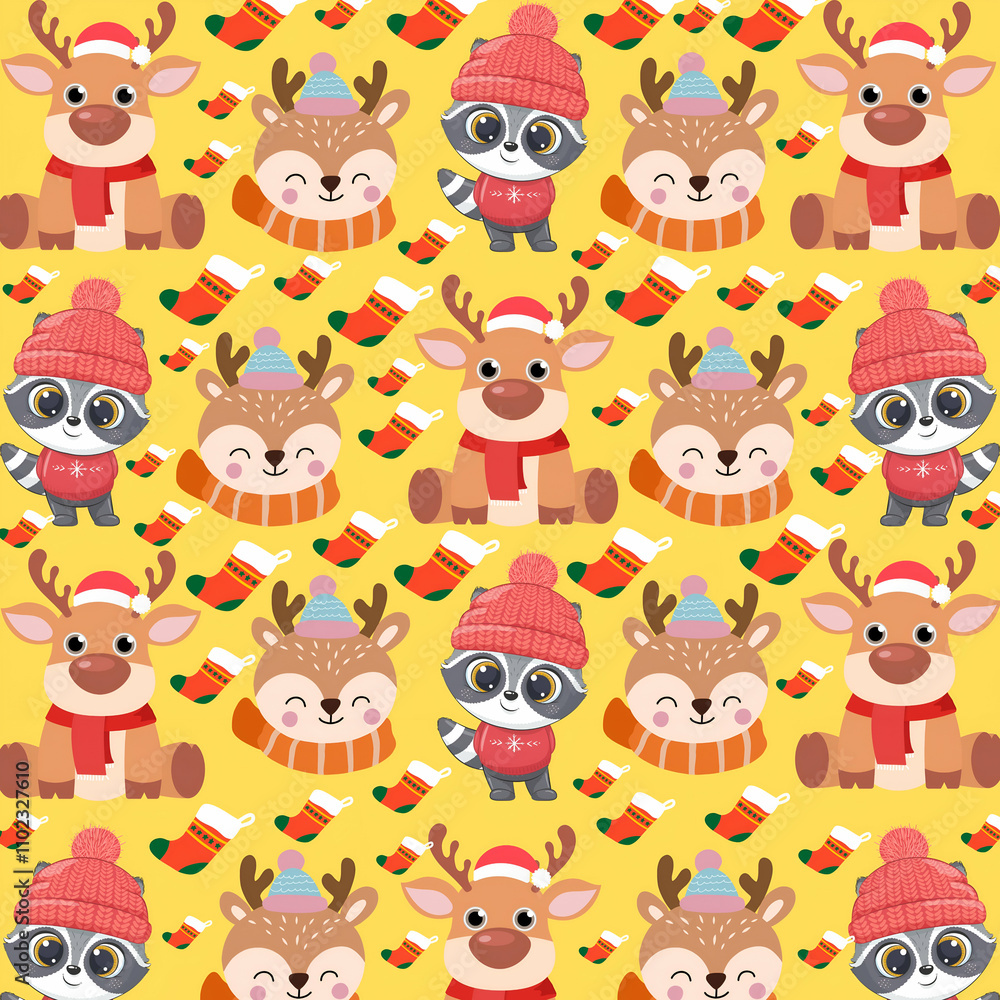 Obraz premium christmas cute animal pattern , christmas background , christmas wallpaper