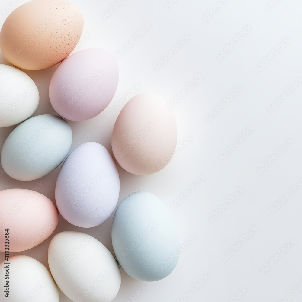 Colorful easter eggs arranged artistically on a light surface, celebrating spring\'s arrival with pastel hues Colorful easter eggs arranged artistically on a light surface, celebrating spring\'s arrival with pastel hues