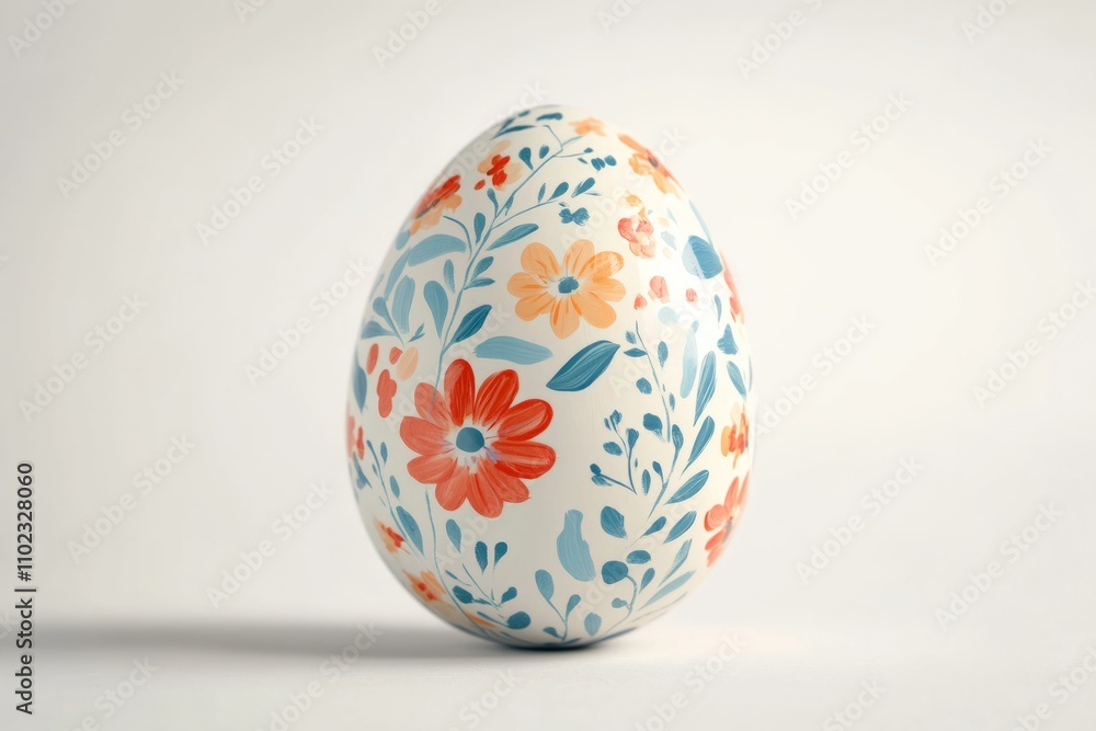 Vibrantly hand-painted Easter egg showcasing intricate floral designs with lively hues of orange, blue, and green, set against a minimalist background Vibrantly hand-painted Easter egg showcasing intricate floral designs with lively hues of orange, blue, and green, set against a minimalist background