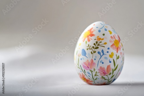 Colorful floral patterned egg rests delicately on a soft surface, capturing the essence of springtime creativity and festive celebrations