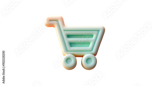 Light Green 3D rendered Shopping Cart Icon with Rounded Simple Design and Modern Look.