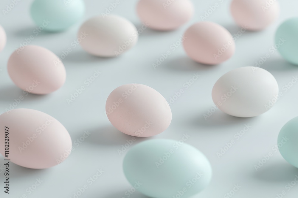 Soft pastel eggs elegantly arranged on a serene backdrop create a tranquil and artistic composition suitable for spring celebrations Soft pastel eggs elegantly arranged on a serene backdrop create a tranquil and artistic composition suitable for spring celebrations