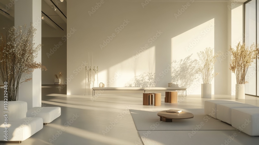 Minimalist Living Room with Soft Lighting and Natural Elements Minimalist Living Room with Soft Lighting and Natural Elements
