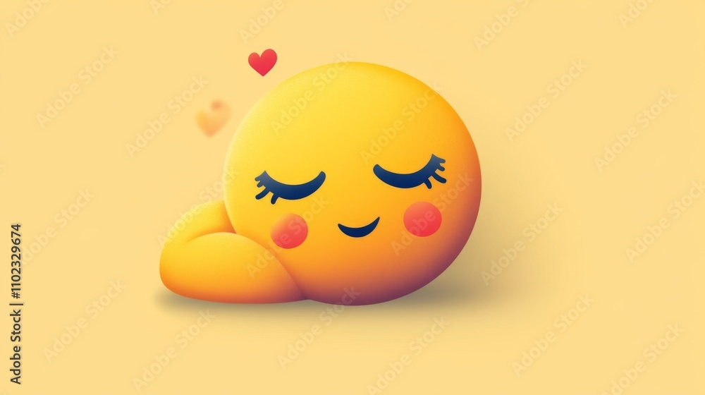 Fototapeta premium Cute Smiley Emoji Illustration with Hearts