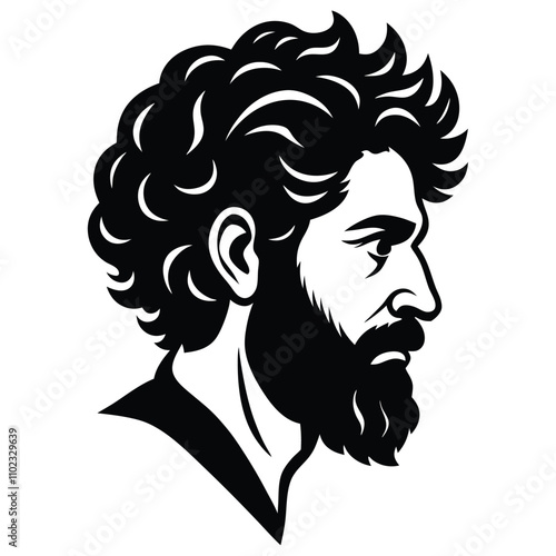 Man Silhouette with Curly Hair and Beard