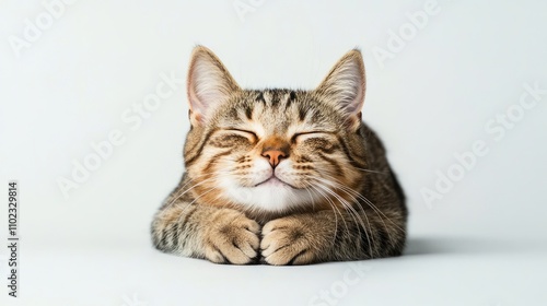 Adorable Tabby Cat with Closed Eyes and a Peaceful Expression, Perfect for Pet Lovers and Animal Enthusiasts Capturing Pure Joy and Contentment