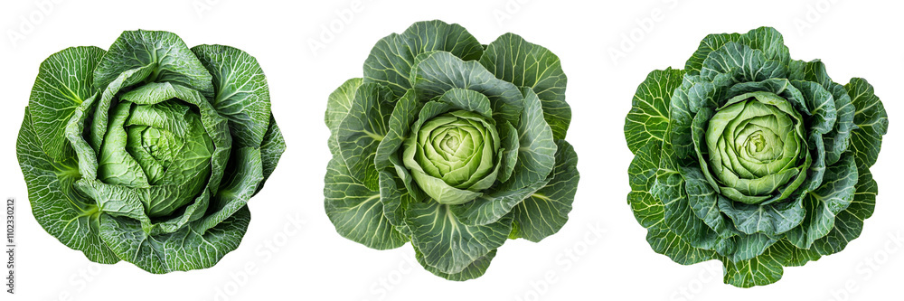 Set of perfectly round cabbage isolated on a transparent background Set of perfectly round cabbage isolated on a transparent background