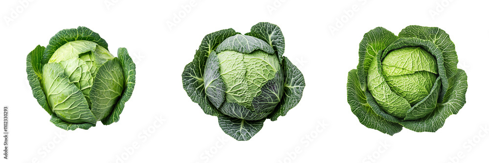 Set of perfectly round cabbage isolated on a transparent background Set of perfectly round cabbage isolated on a transparent background