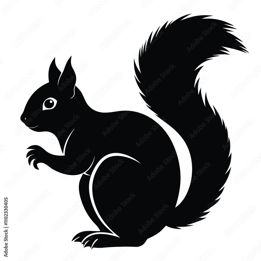 Black Silhouette of Squirrel on White Background Black Silhouette of Squirrel on White Background